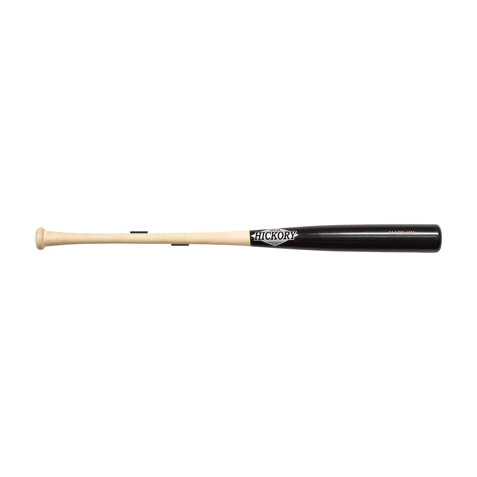 Old Hickory bat held in the HIDEit Horizontal Baseball Bat Mount.