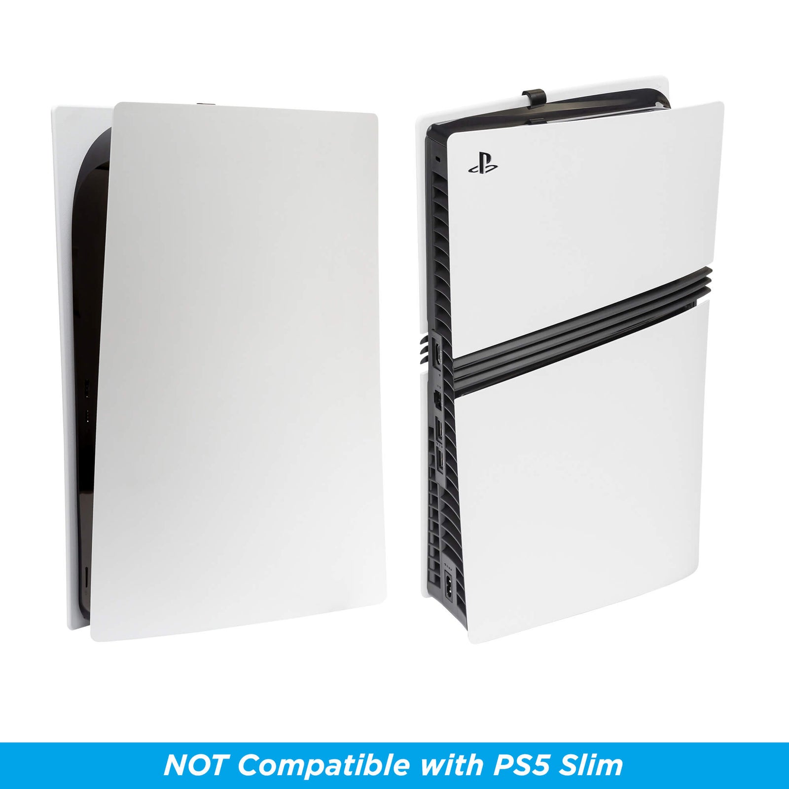 PS5 and PS5 Pro Digital editions shown in a HIDEit PS5 and PS5 Pro Wall Mount for the PlayStation 5 and Pro consoles. Fits the PS5 + PS5 Pro Digital + Disc Consoles.