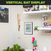 Office baseball bat display featuring custom bat using vertical bat holder from HIDEit Mounts.
