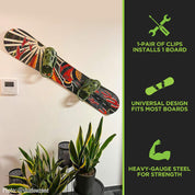 HIDEit HBoard Mount used to wall mount a snowboard at an angle on the wall.