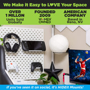 HIDEit Ball-XL Mount displaying volleyball above gaming setup by women-owned American company.