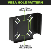 HIDEit MiniU Mount for Apple Mac mini is VESA compatible with 75mm and 100mm hole patterns.