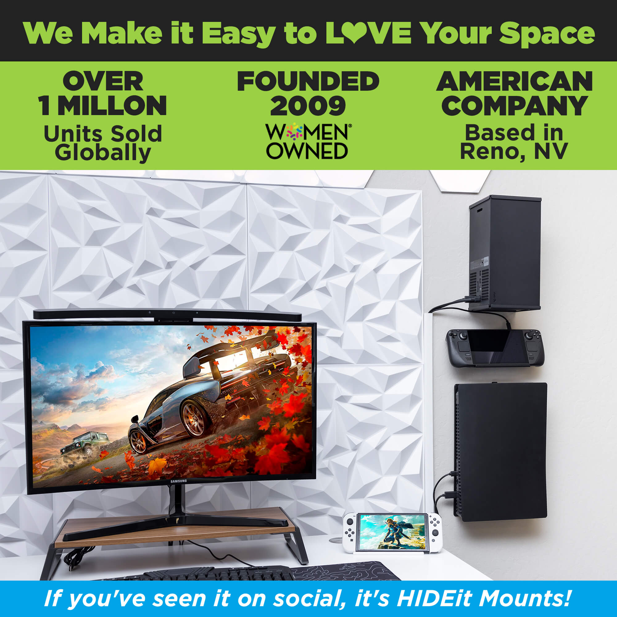 The HIDEit Key Mount for gaming handhelds is a one-of-a-kind keyboard storage solution that organizes your workspace.