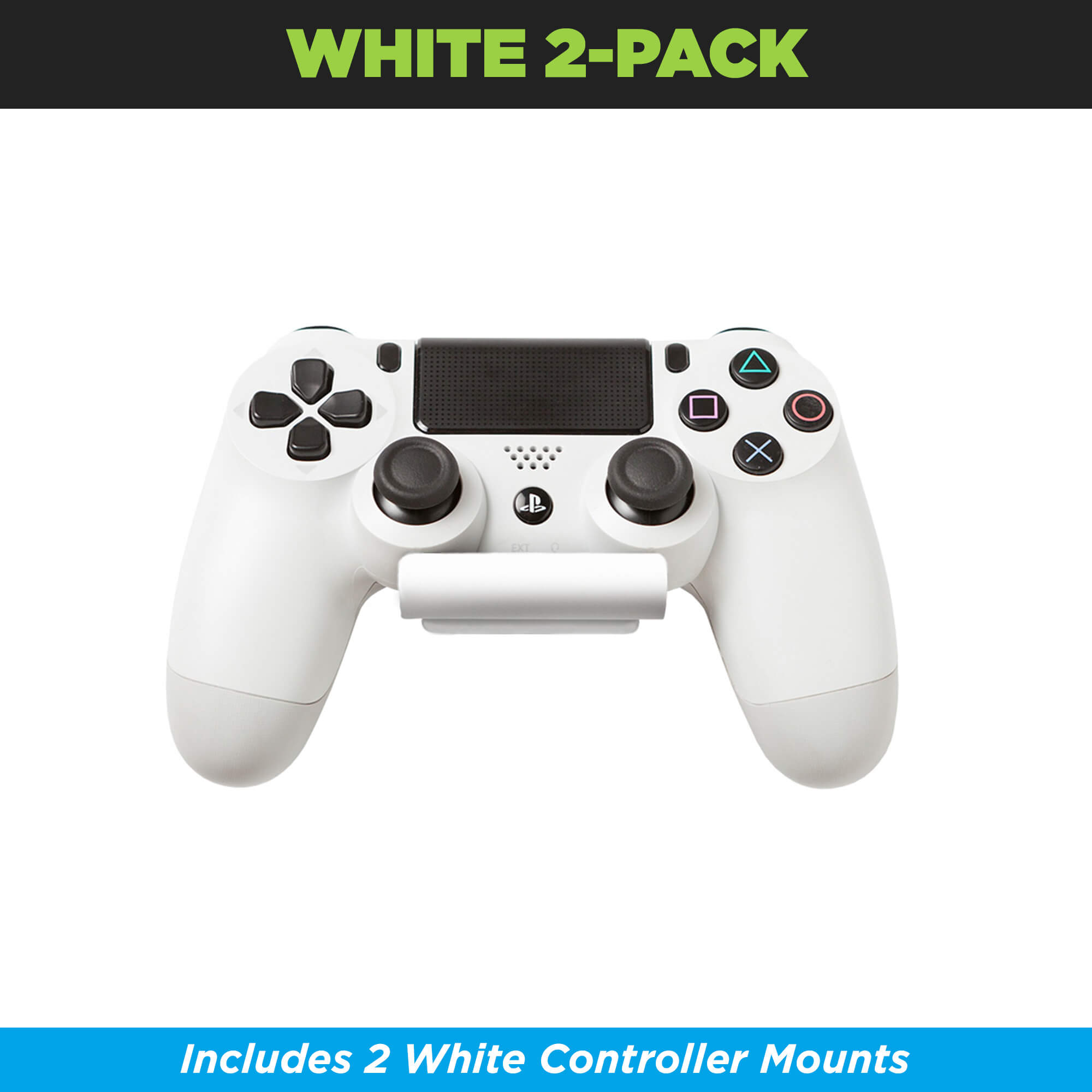 White PlayStation 4 controller wall mounted in HIDEit Mounts Uni-C White Mount.