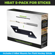 HIDEit Mounts patented Horizontal Bat Mount 5-pack also works to display field hockey sticks.