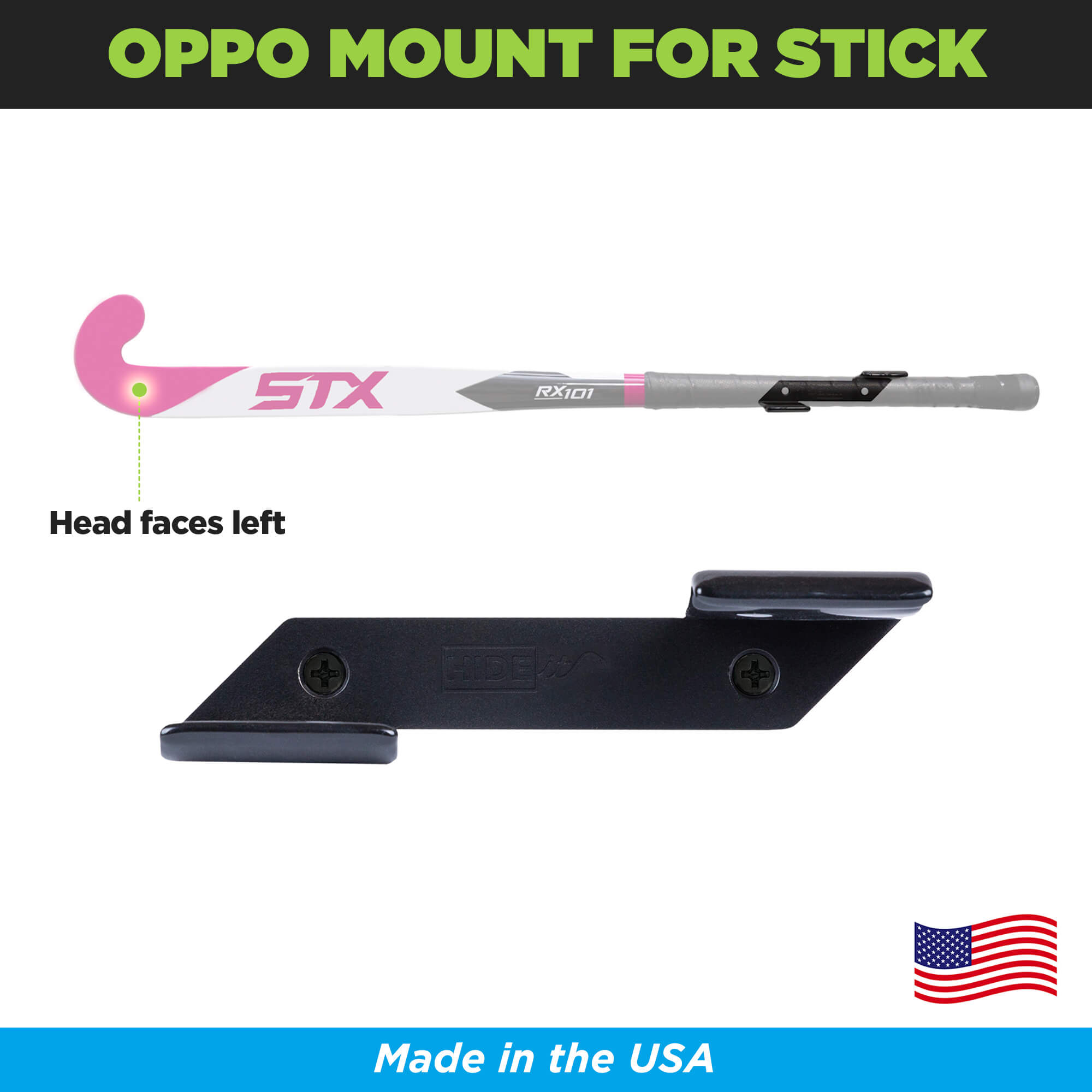 HIDEit Mounts HBat Oppo Mount for field hockey stick. This mount is Made in America by an American Company.