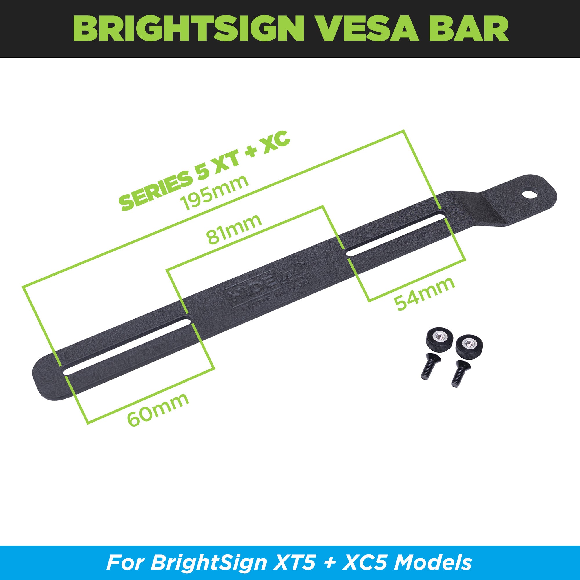 HIDEit Mounts BrightSign VESA bar used to mount BrightSign Series 5 XT and XC models behind a wall mounted display.