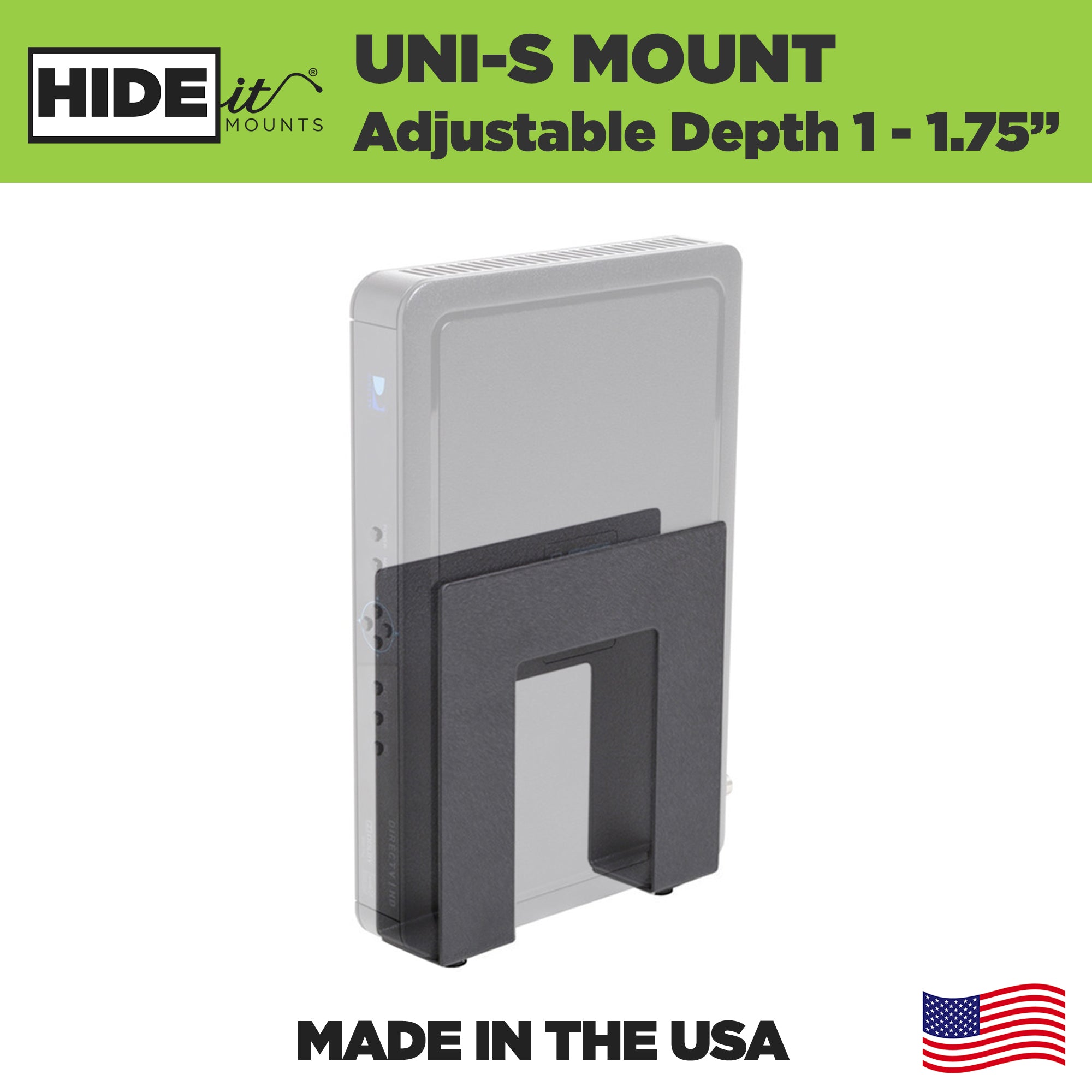 HIDEit Uni-S | Adjustable Small Electronics, Cable Box Mount + Small Computer Mount