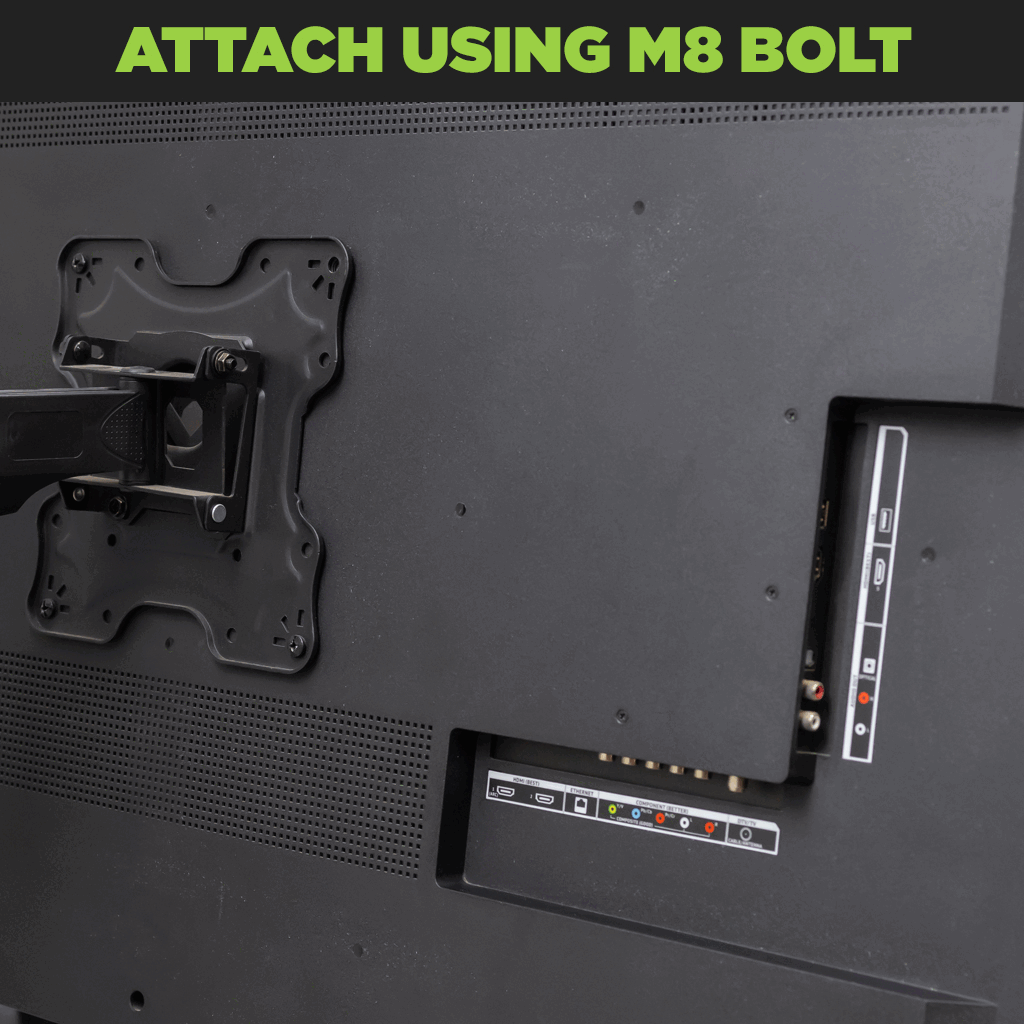 Attach the HIDEit Universal VESA Obround Bar to the back of a wall mounted TV using the M8 bolt.