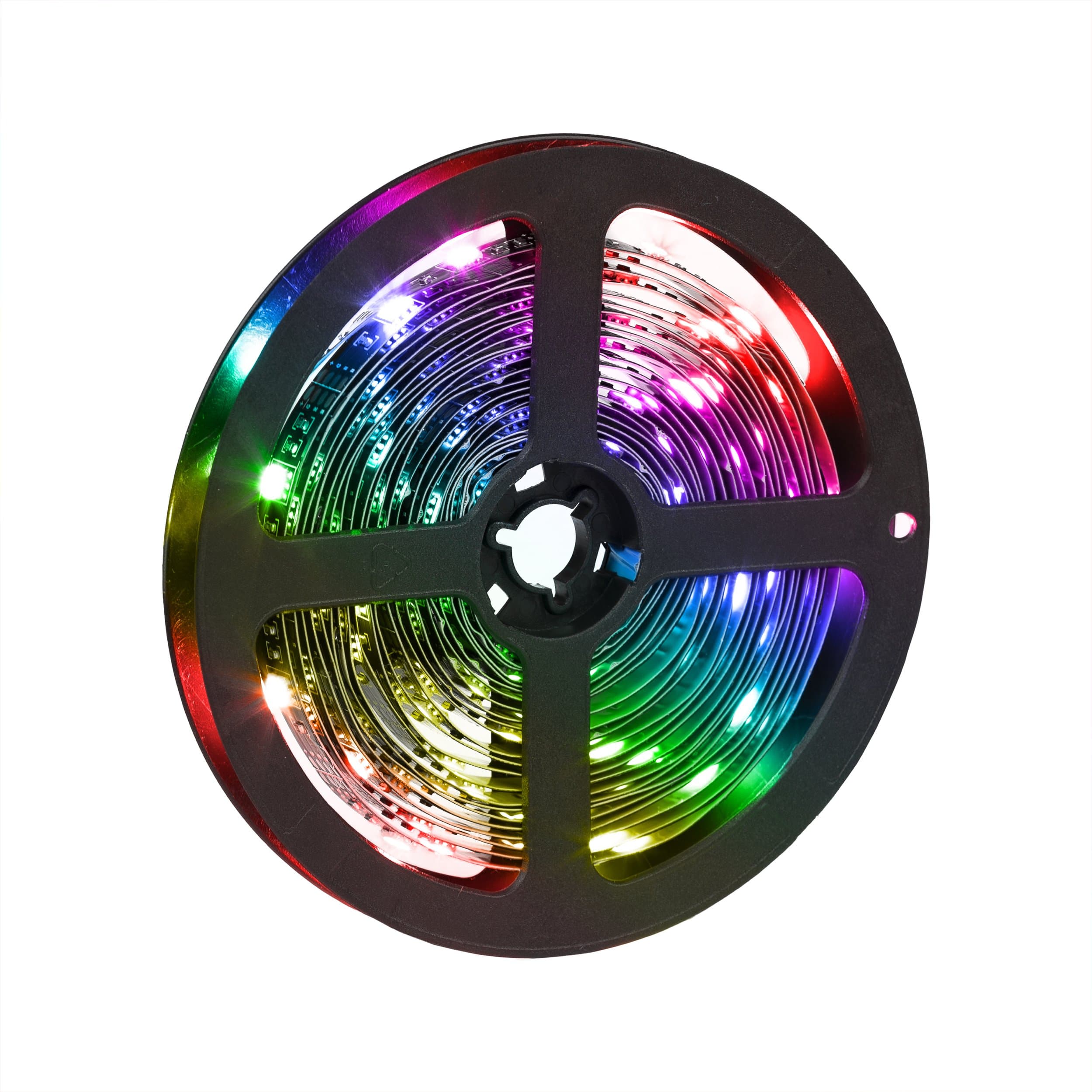 Color changing LED strip lights light up in RGB colors made by HIDEit Mounts.