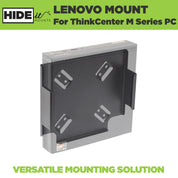 Lenovo ThinkCentre M Series PC shown greyed out in the HIDEit Lenovo Mini PC Mount.