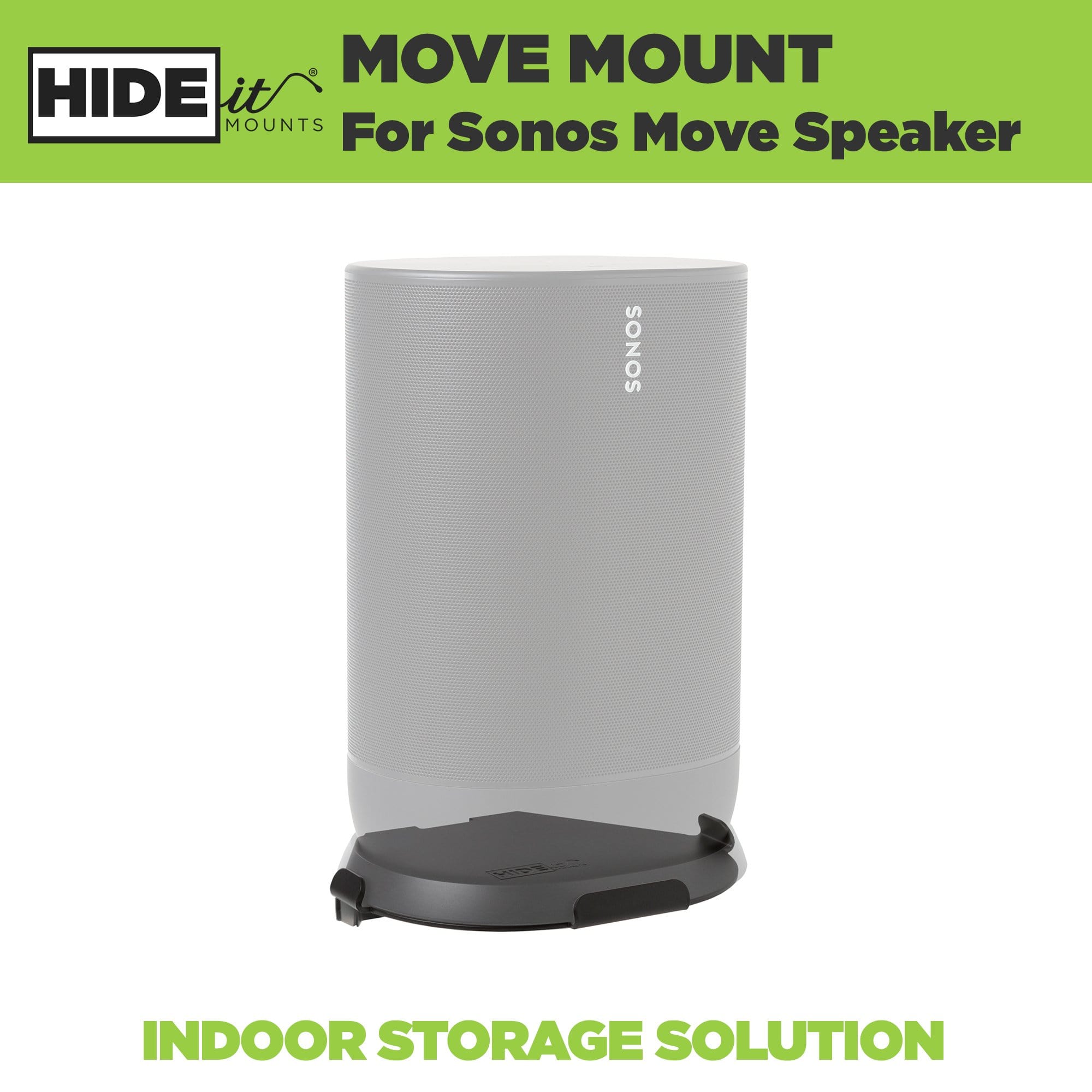 Greyed-out Sonos move portable speaker displayed in a HIDEit Wall Mount designed for the Sonos Move speaker.