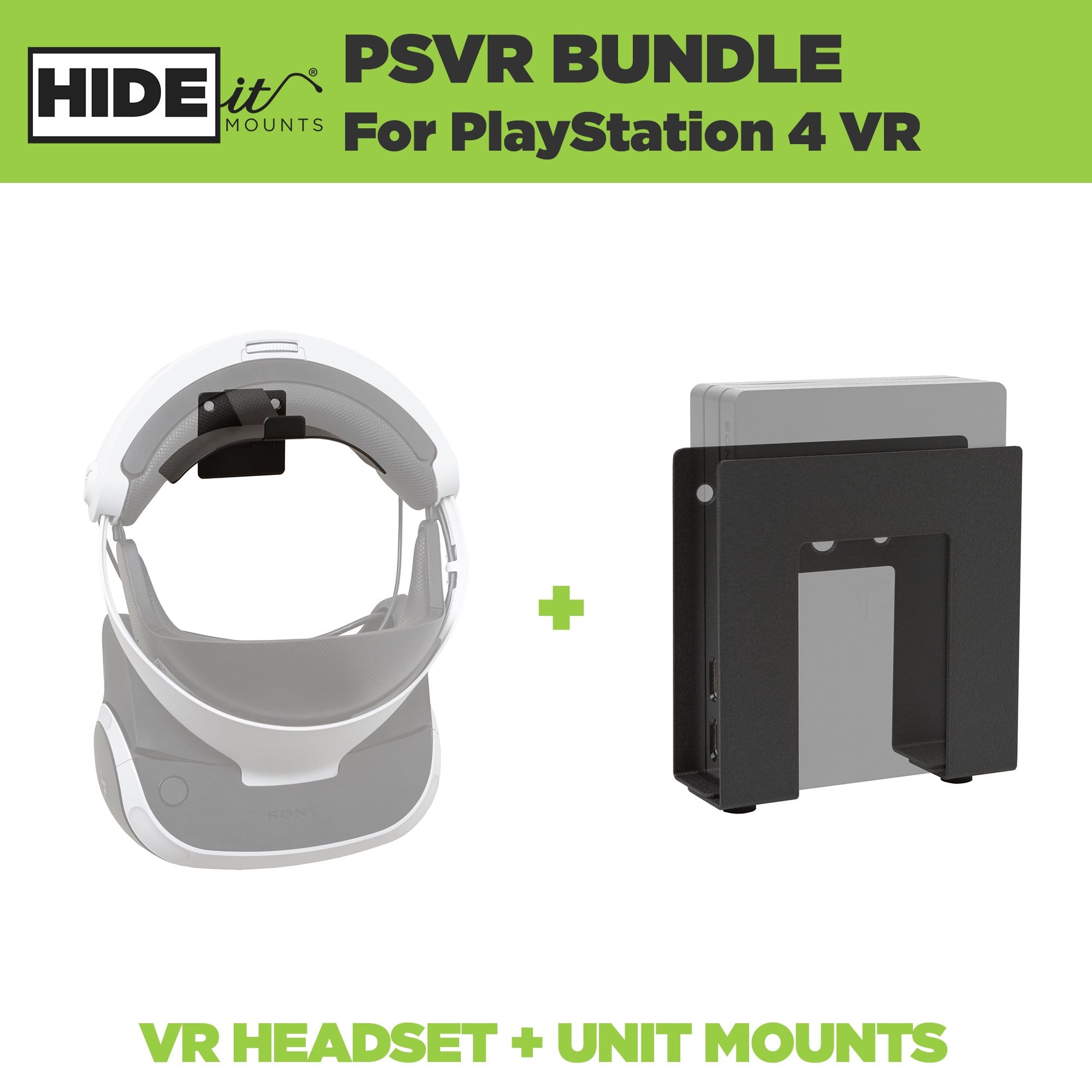 PSVR Wall Mounts designed for the PlayStation VR Headset and PS4 VR Processor Unit.