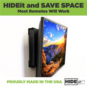 HIDEit and save space. Most remotes will work. A cable box is mounted behind a TV.