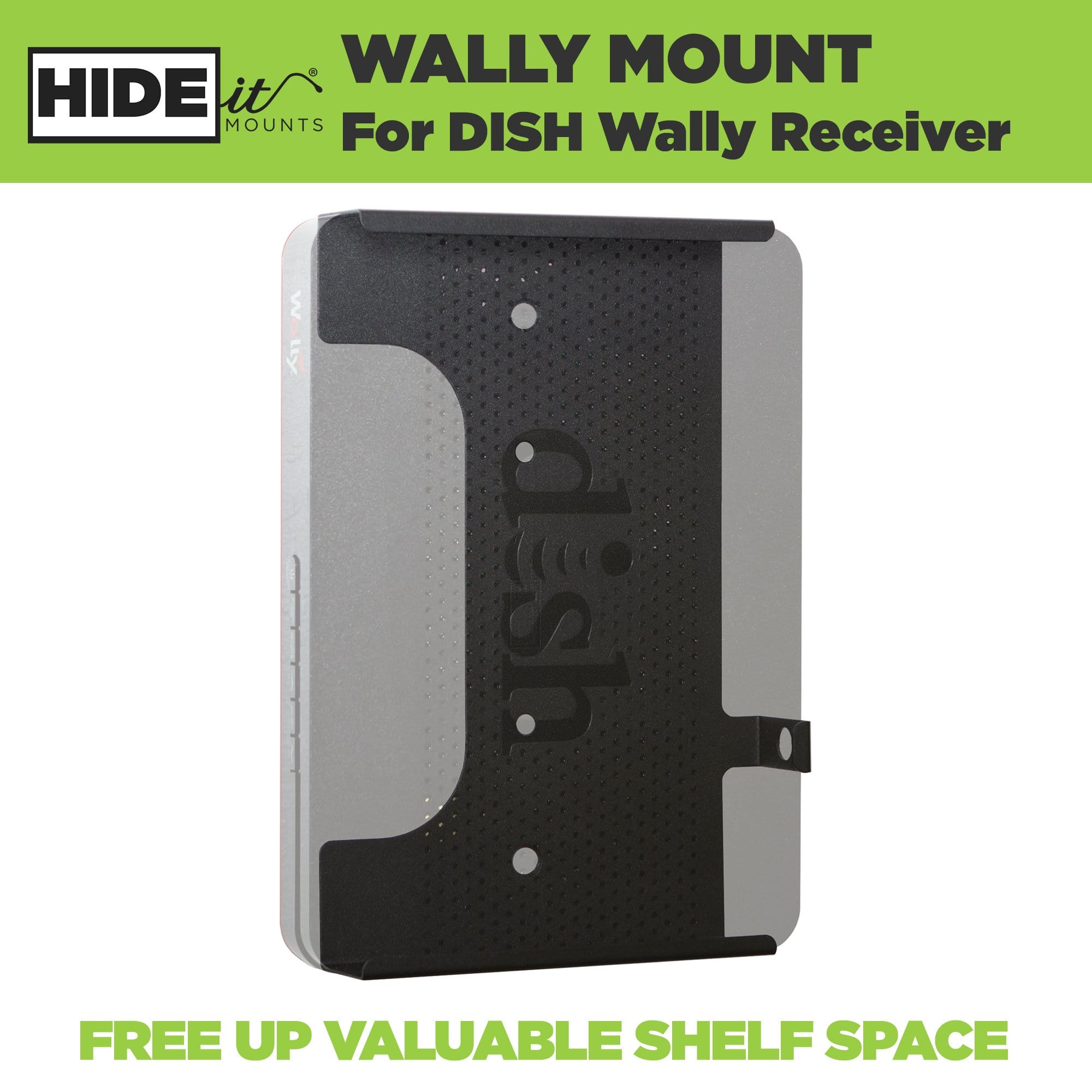 Greyed out DISH Wally Receiver mounted in the HIDEit DISH Wally Mount for the DISH Wally Receiver.