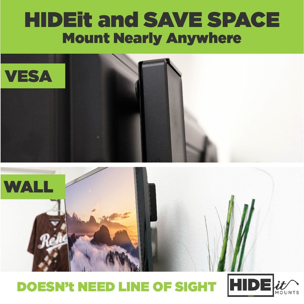 HIDEit XiD-P Mount wall mounted and mounted to the back of the TV.