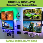 Use the new HIDEit Wall Mount for the Oculus Quest VR Headset to HIDEit or DISPLAYit next to your TV. Safely store your VR Gear.