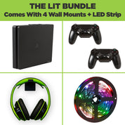 PlayStation 4 Slim Wall Mount, PlayStation Controller Wall Mount, Headset Wall Mount, LED Strip