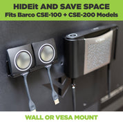 Back view of the Barco Clickshare securely mounted in the HIDEit Wall mount for Barco CSE.