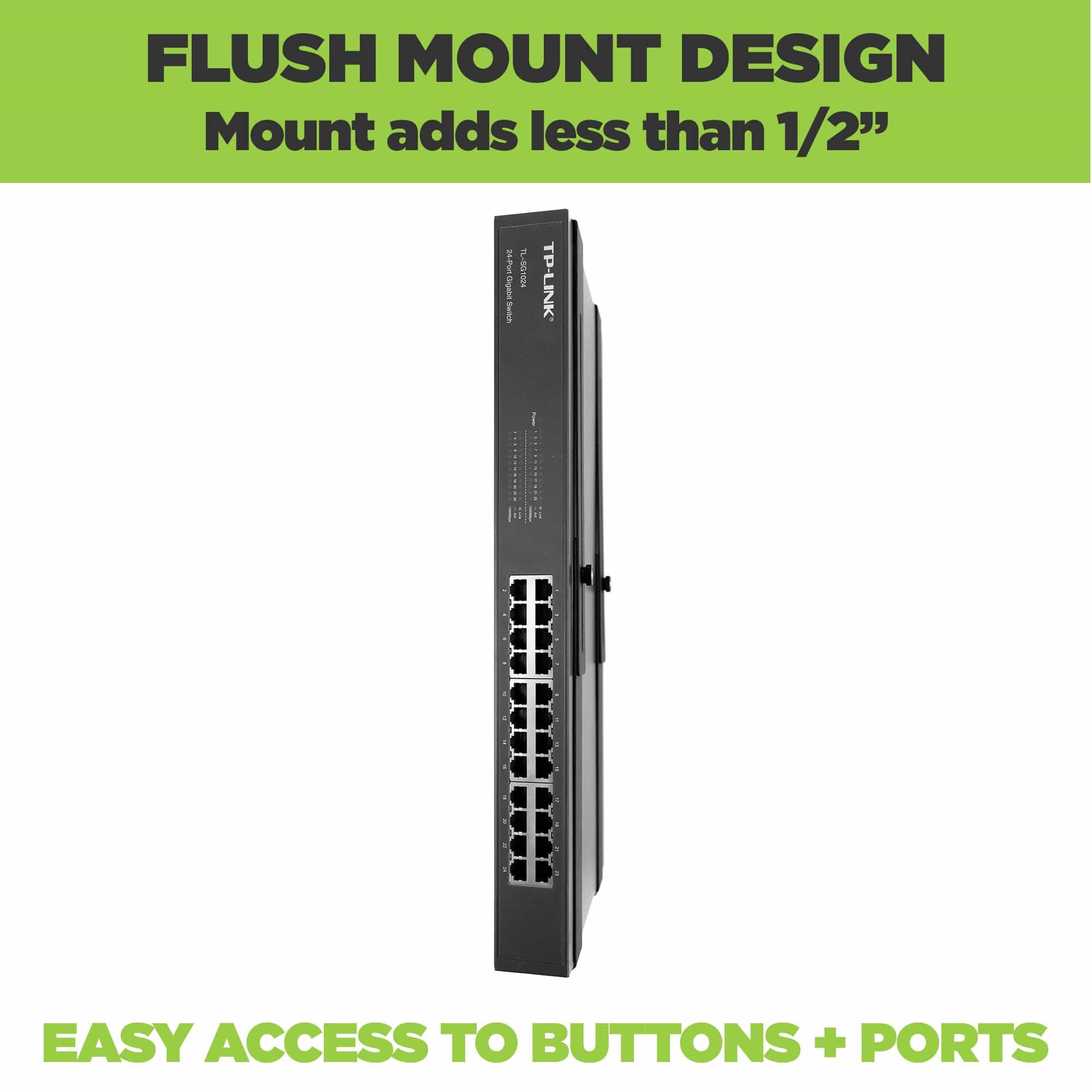 Side view of Network Switch mounted in a Network Switch Rack made by HIDEit Mounts