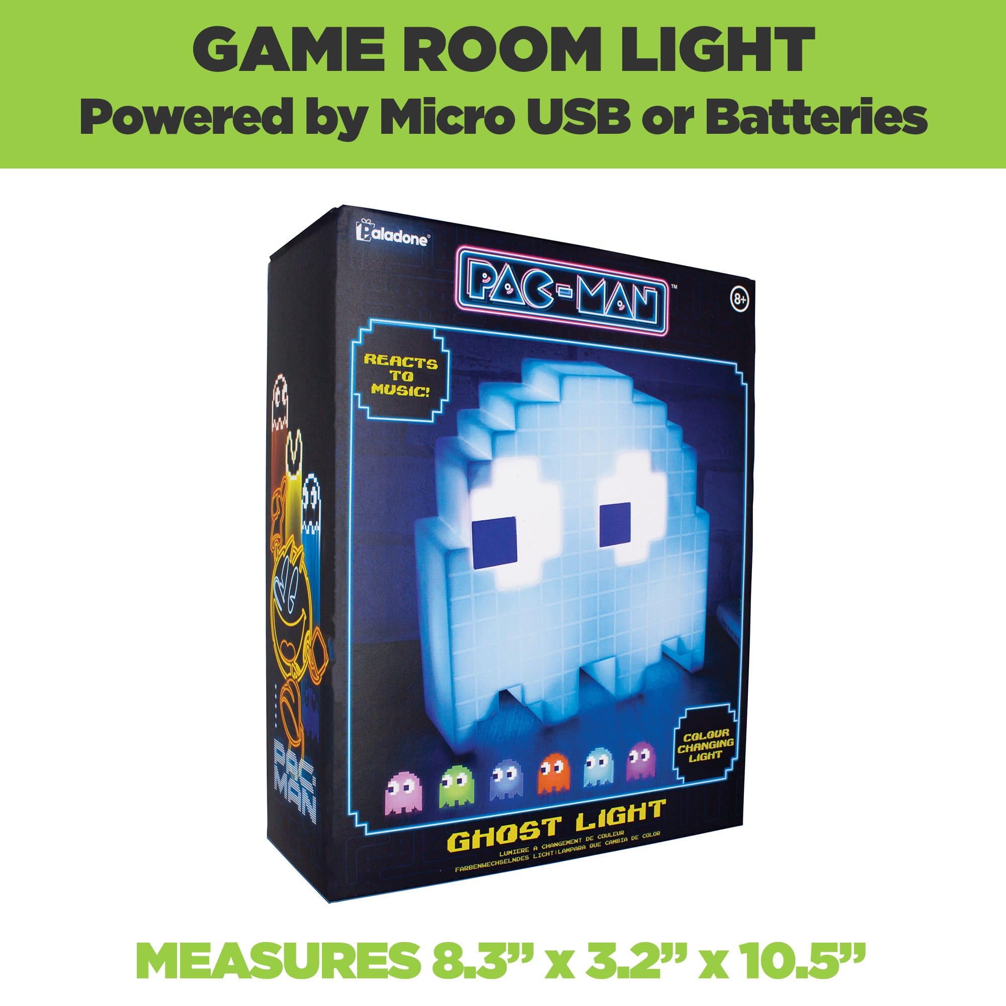 Pac-man ghost lamp comes in official Pac-man packaging. Micro USB or battery powered.