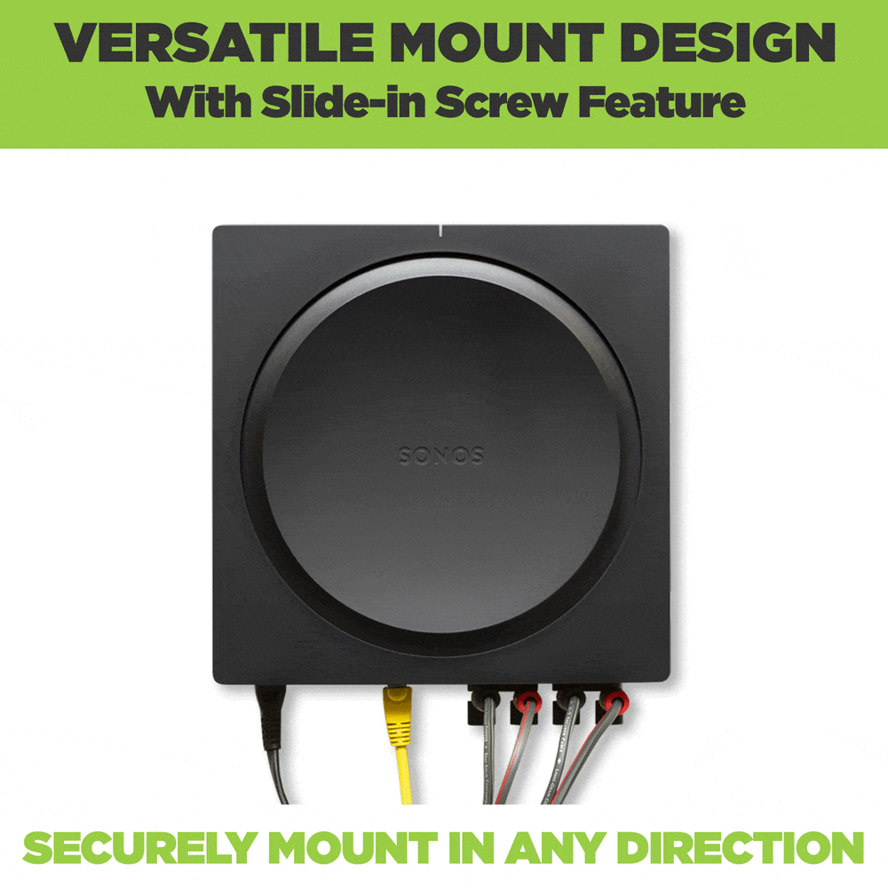 Gif of Sonos Amp 2018 mounted on the wall with easy cord access in all directions.