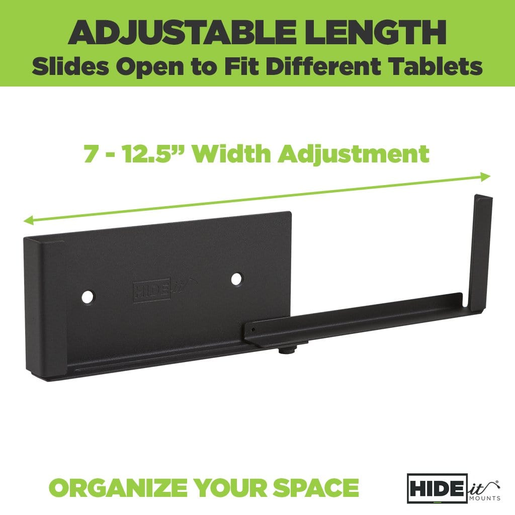 Adjustable and universal wall mount for tablets, designed by HIDEit Mounts.