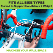 Bike being shown mounted in a HIDEit Bike Hanger, perfect for bike storage.