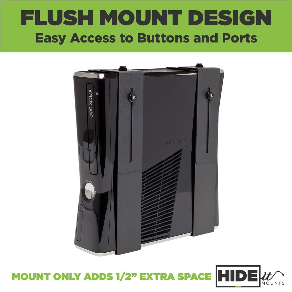 Flush mount design. Easy access to buttons and ports. Mount only adds 1/2“ extra space.
