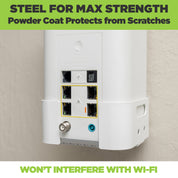 HIDEit Mounts Xfinity WiFi Router Mount is made from steel and doesn't the block ports or jacks on the Xfinity Internet Router.