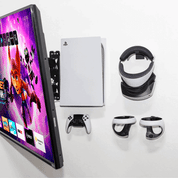 Wall mount the Sony PlayStation VR 2 headset and PSVR 2 controllers behind the TV for a sleek, organized gaming setup.