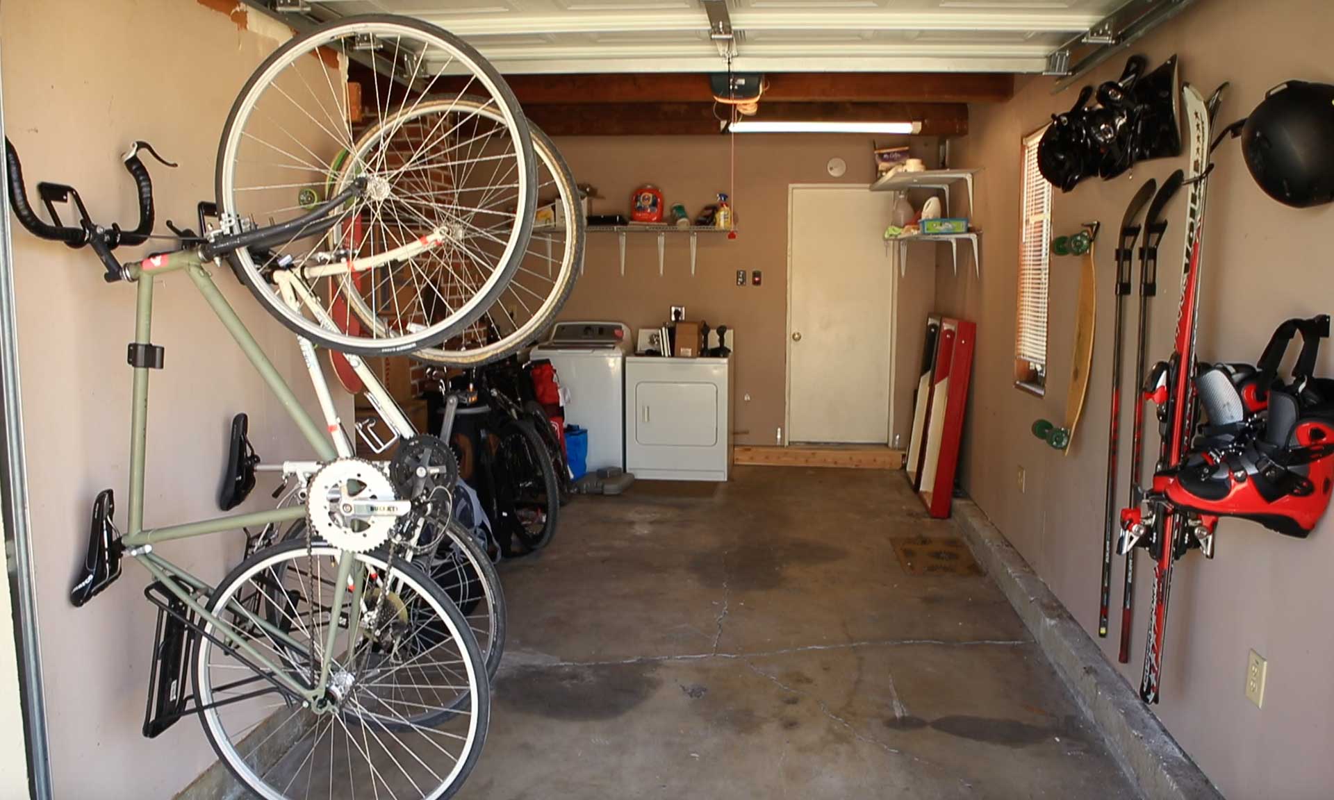 Dustyns Garage with helmet mount, bike mount, hockey stick mount, skateboard mount