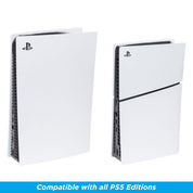 PS5 and PS5 Slim consoles shown in a HIDEit 5S Shelf Mount compatible with all PS5 Editions.