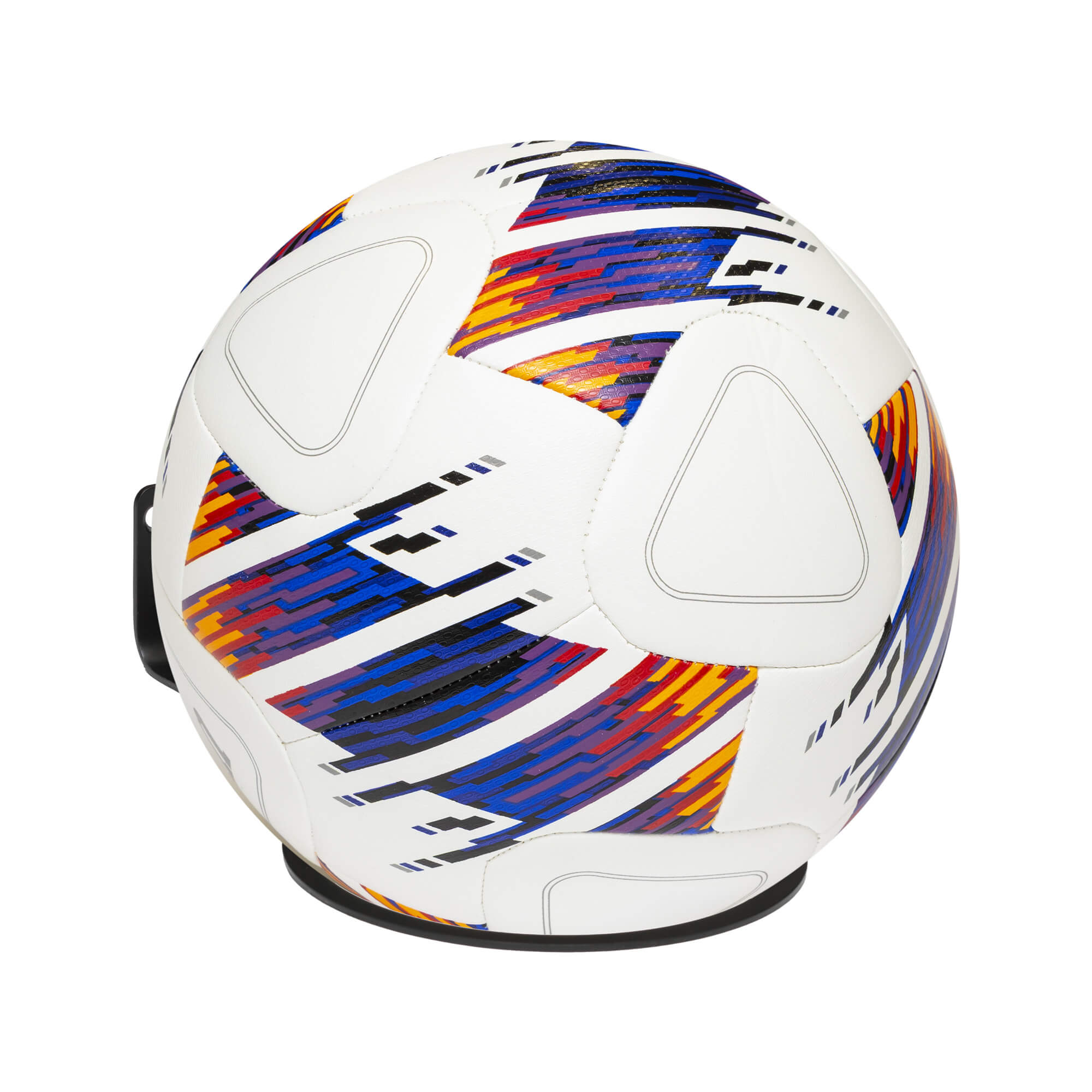 HIDEit Ball-XL Wall Mount securely displays a soccer ball – universal sports ball holder for soccer, basketball, and volleyball storage and display.
