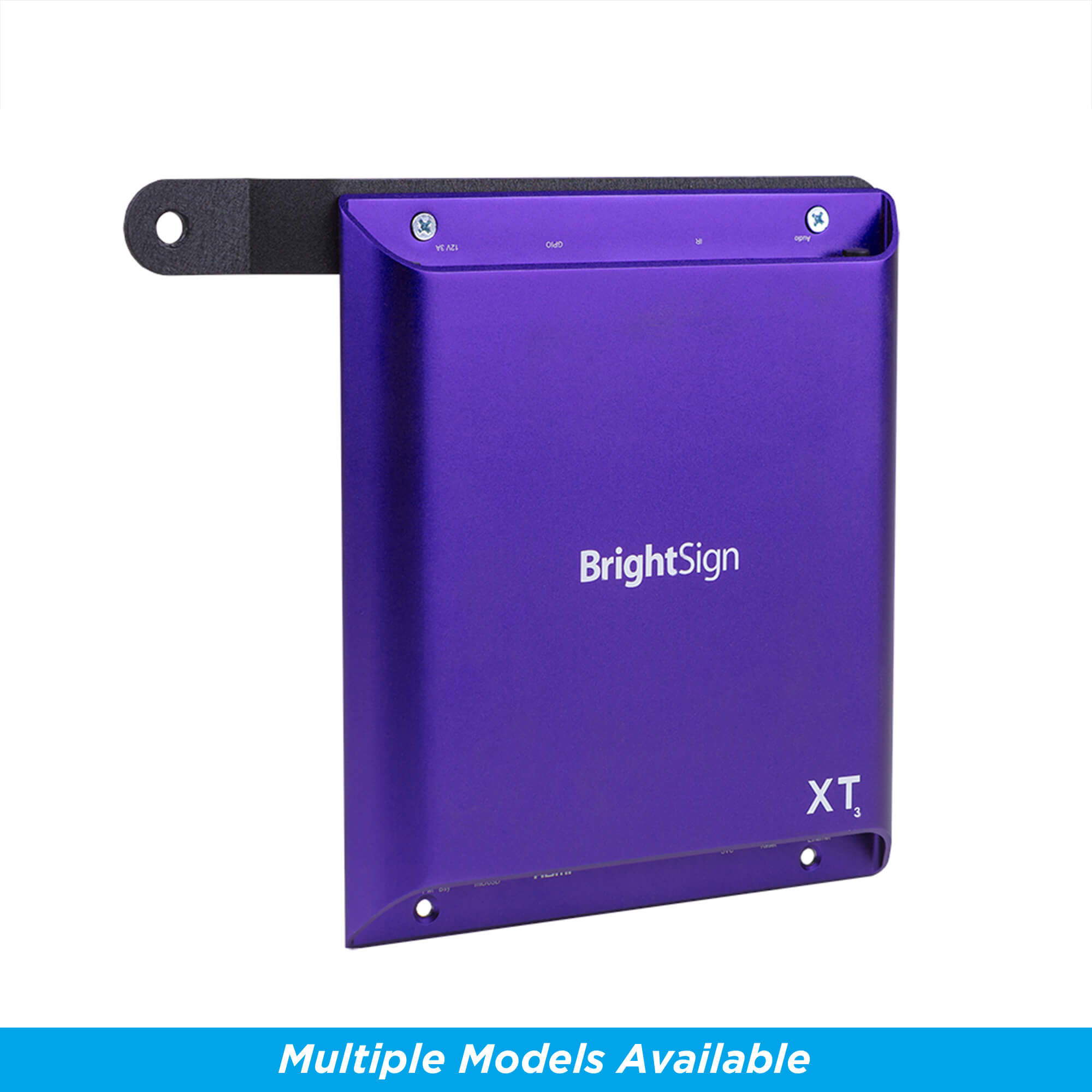 BrightSign Player XT3 mounted to the HIDEit BrightSign Bar VESA Adapter Mount.