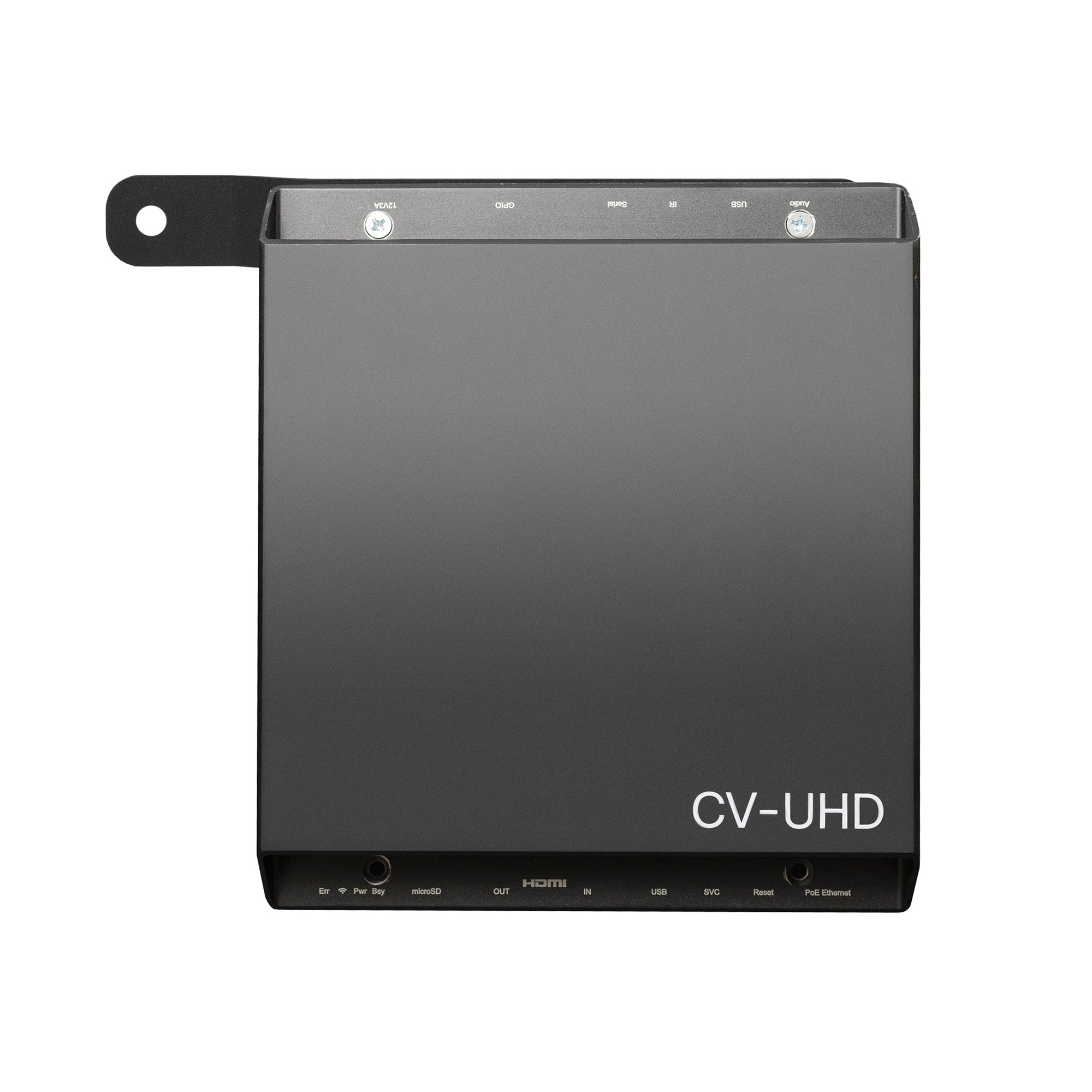  Cisco Vision CV-UHD media player shown mounted to the HIDEit CV-UHD VESA Mount Adapter Bar.
