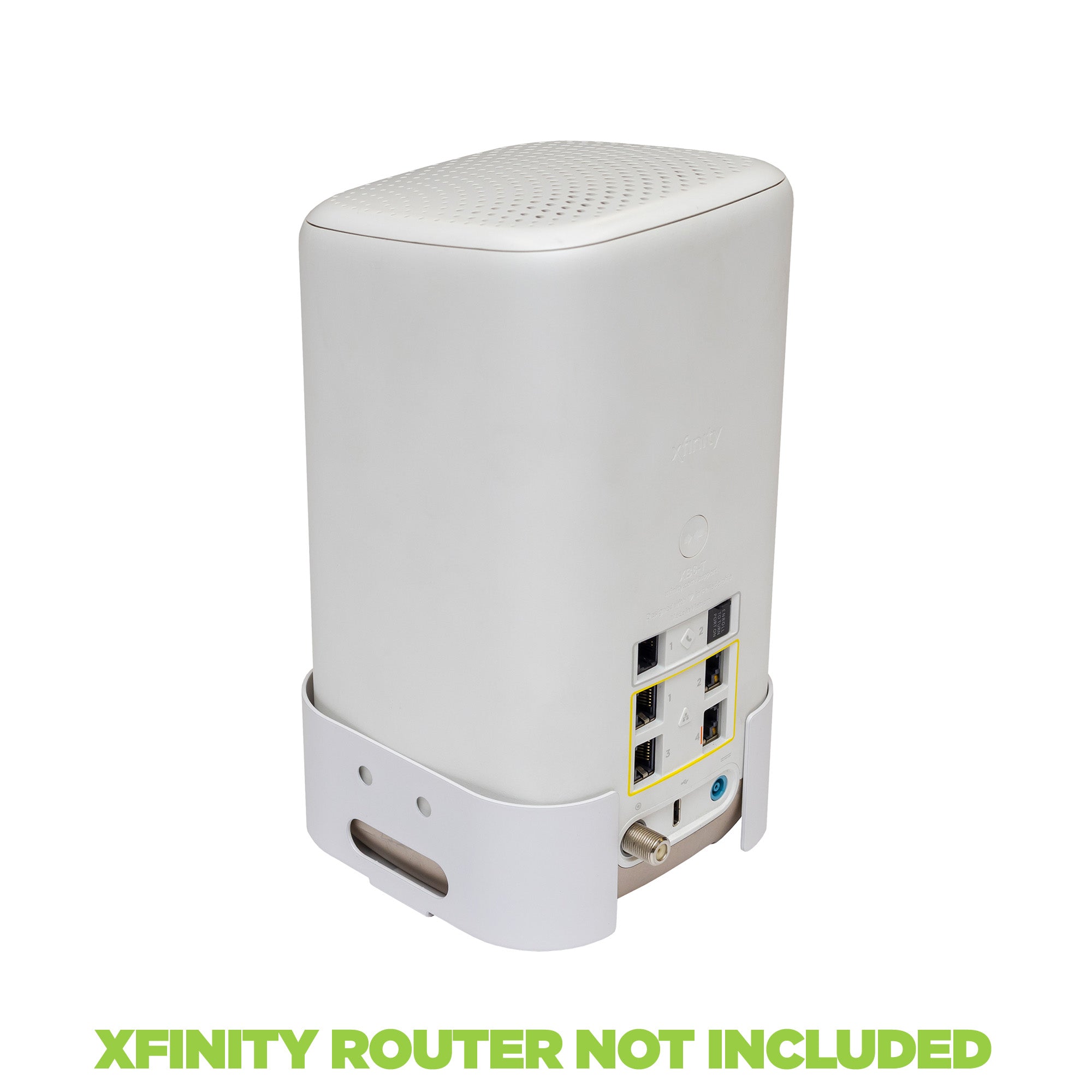 Xfinity XB8 router in a HIDEit Mount XB8 router wall mount.
