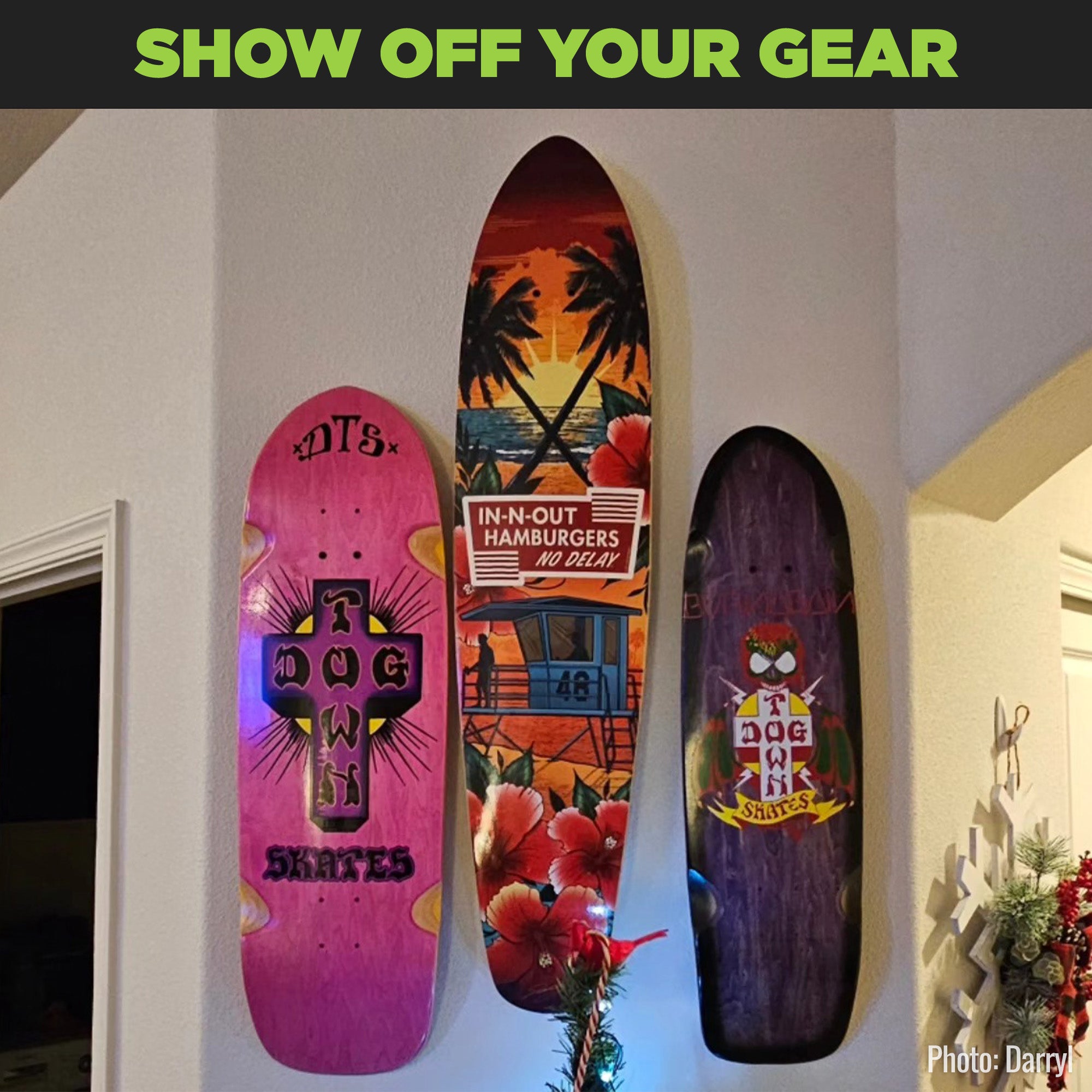 Show off your gear using the HIDEit skateboard wall mount for skateboard decks.