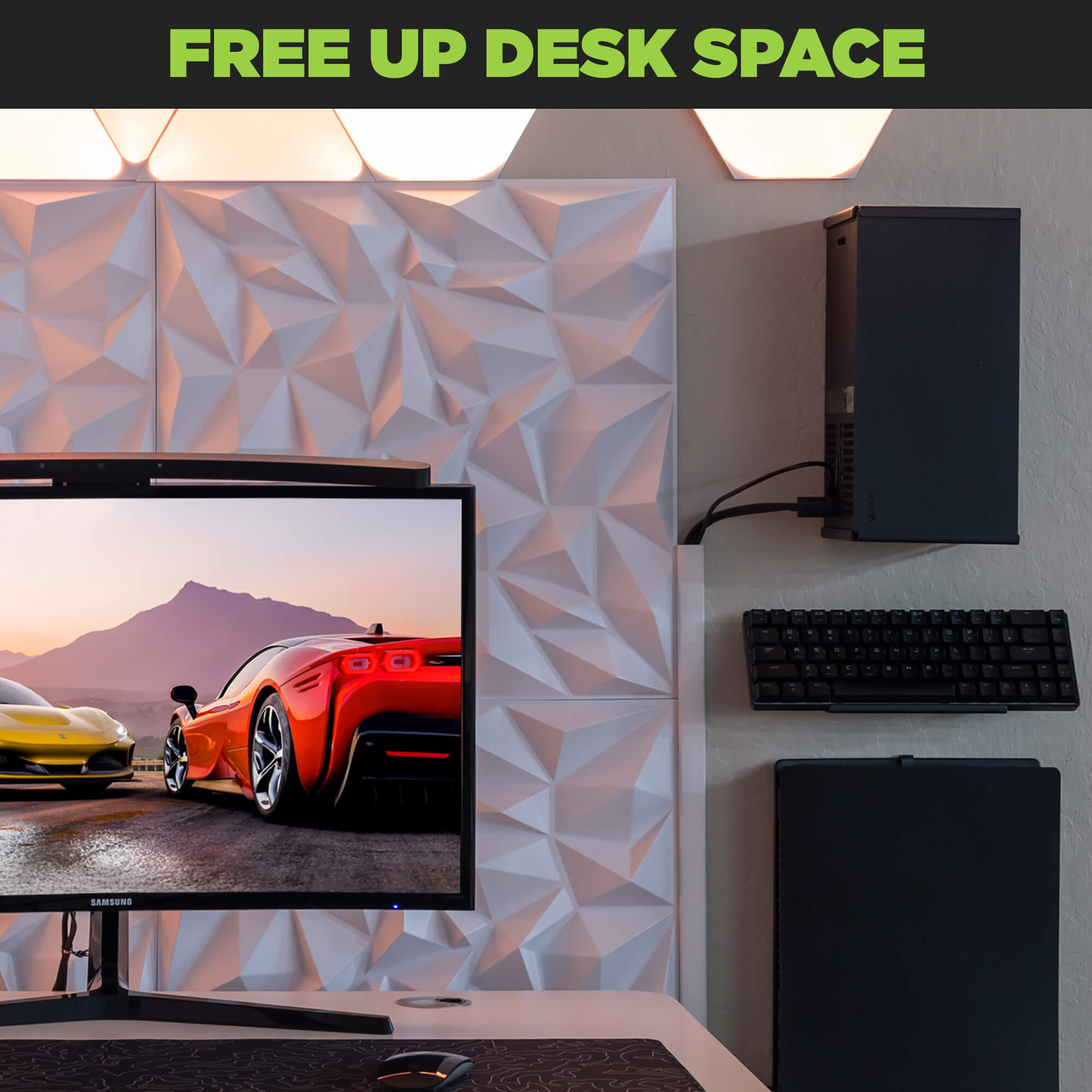 Free up desk space with the HIDEit Key Mount for keyboards or handheld gaming devices.
