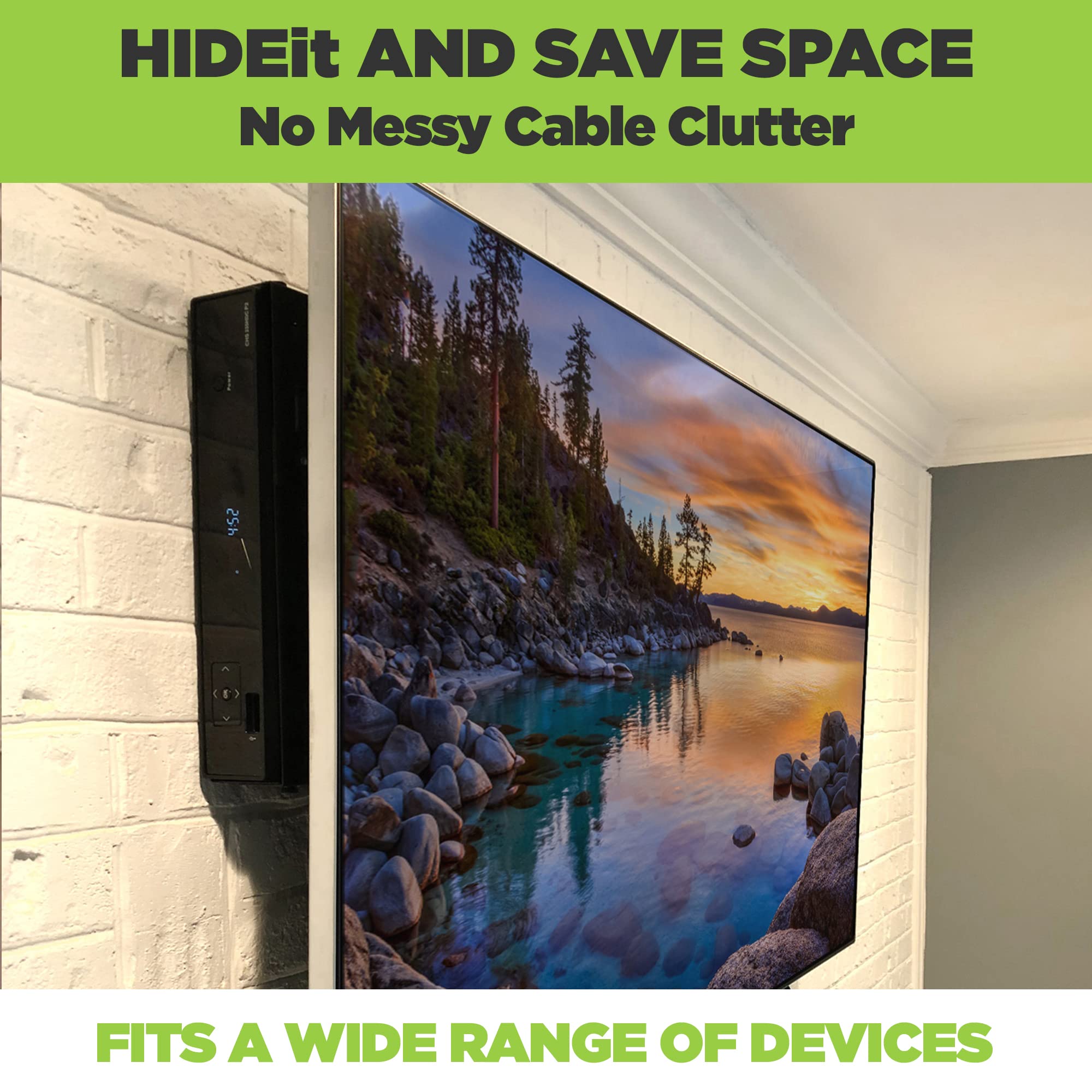 The HIDEit Uni-M fits a wide range of devices including cable boxes, routers and modems