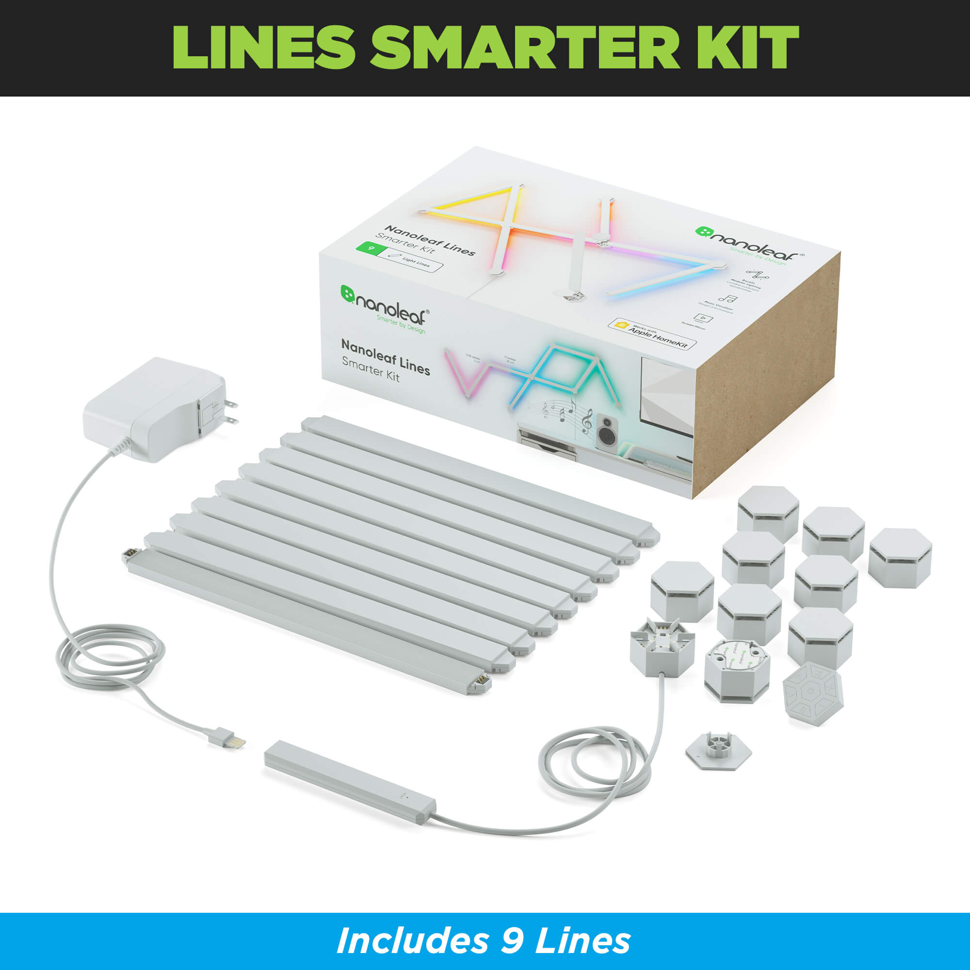 Lines 60 Degrees Smarter Kit from Nanoleaf comes with 9 lines.