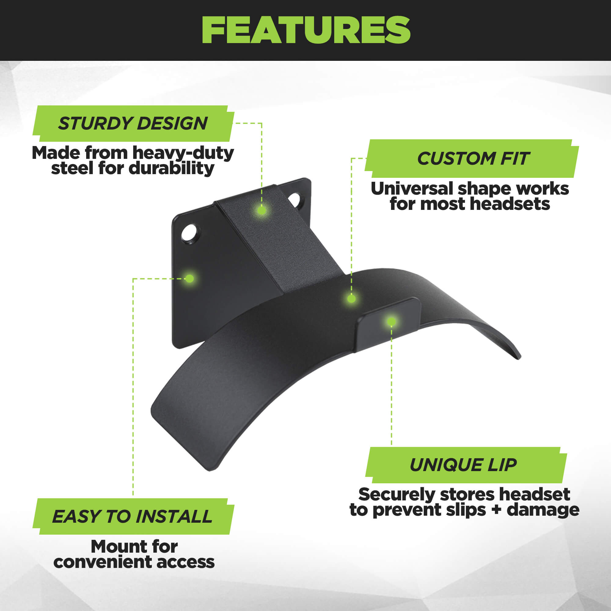 The HIDEit Mounts Uni-H Headset Mount is made from heavy-gauge steel.