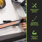 The HIDEit Wall Mount for Hockey Sticks is a single-piece, easy to install mount designed to fit most hockey sticks.