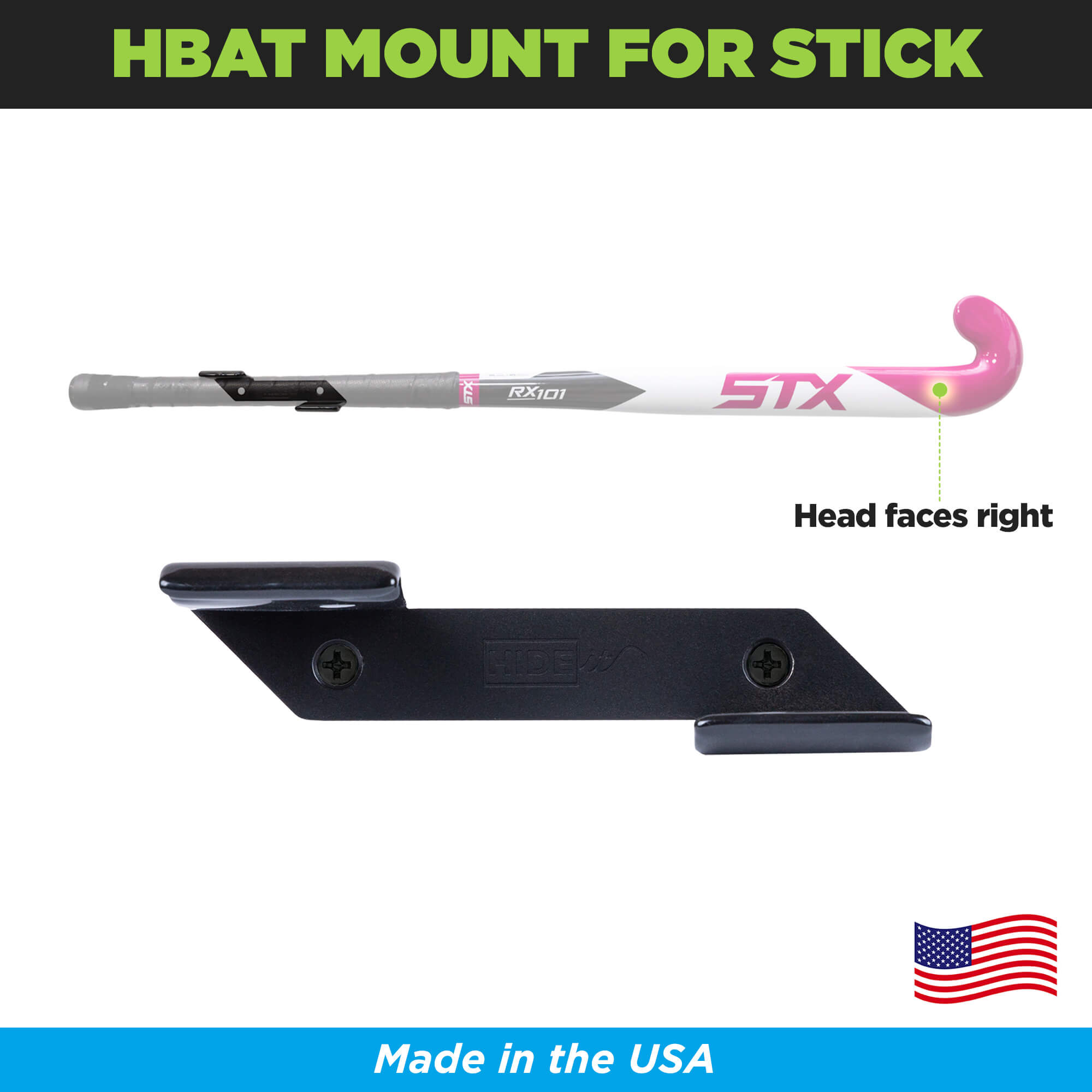 HIDEit Mounts HBat Mount for field hockey stick. This Mount is Made in America by an American Company.