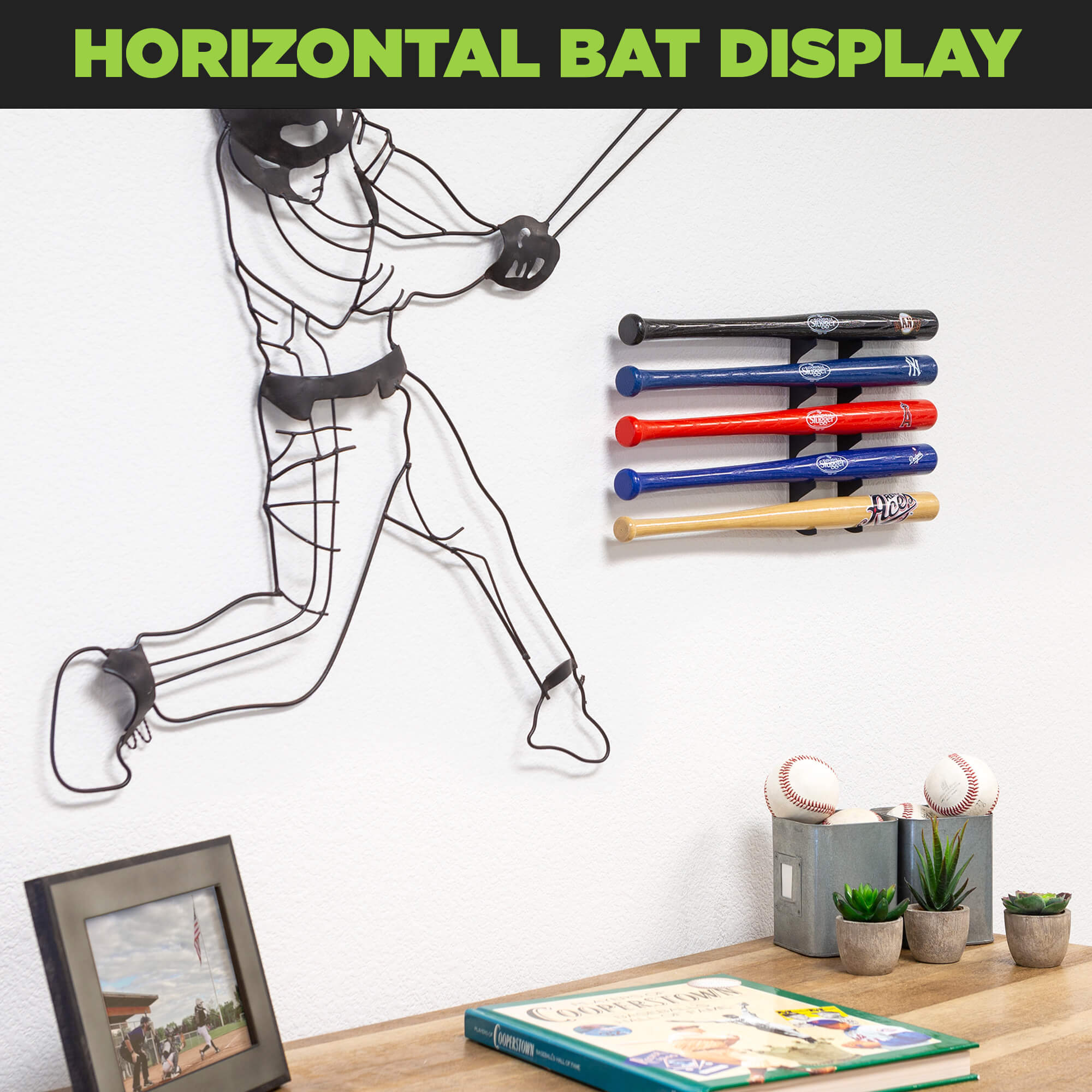 4 bat vertical wall deals mount baseball bat rack display for full size bats