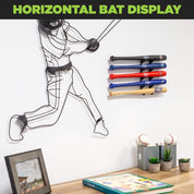 Louisville slugger mini bats displayed above a desk using HIDEit Mounts Mini Bat Mount for 5 mini baseball bats.