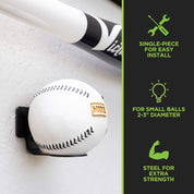 Custom designed HIDEit baseball holder for wall using the HIDEit Ball-S Mount.