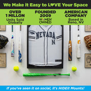 HIDEit Mounts makes it easy to love your space! Two softballs wall mounted in a baseball display using HIDEit Mounts.