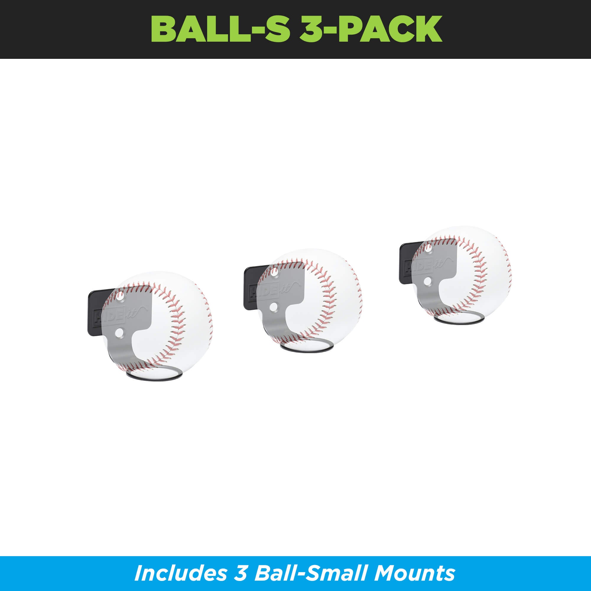 HIDEit Ball-S Mount 3-pack wall mounted ball holders.