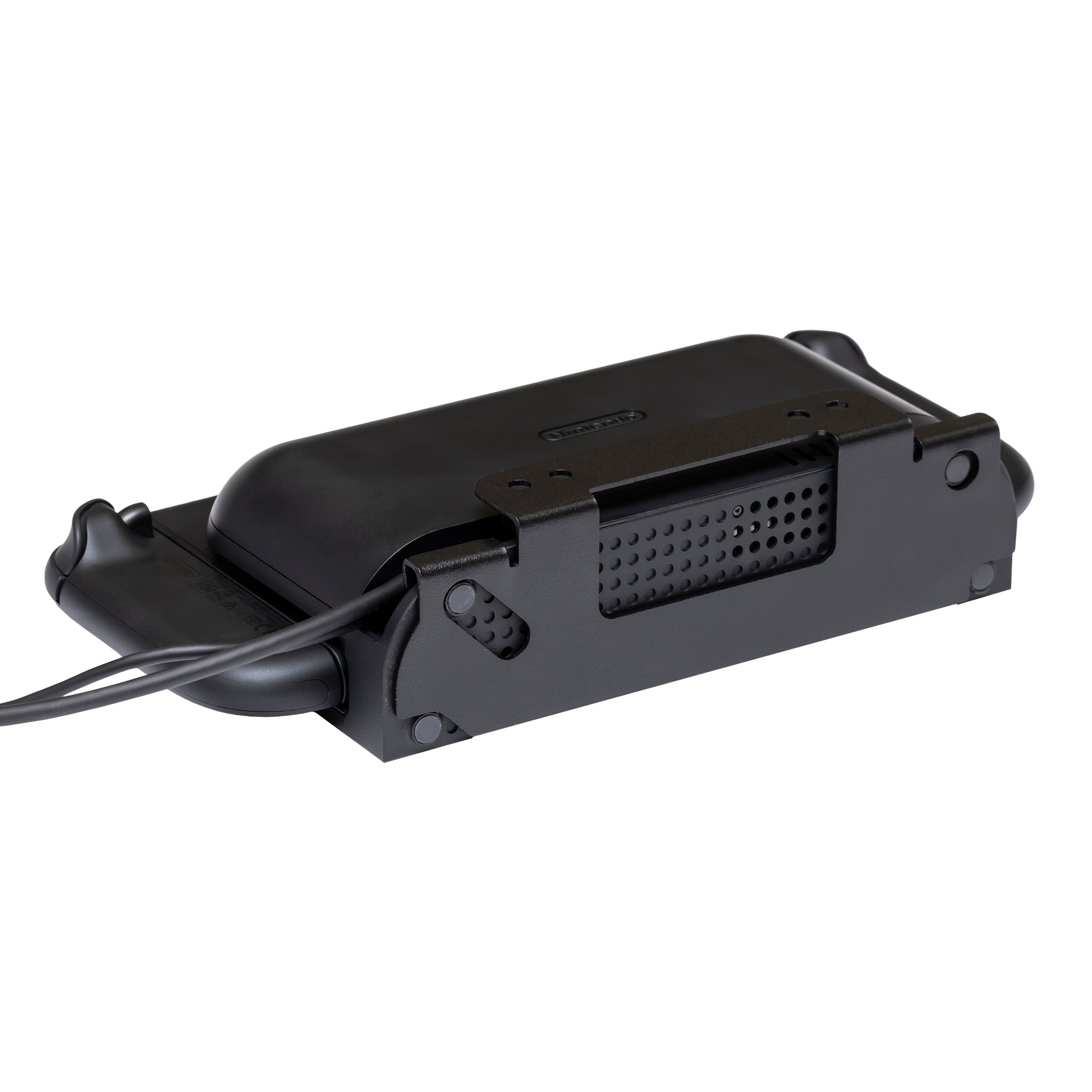 Bottom of a Nintendo Switch 2 in a HIDEit Swtich 2 Mount showing cutouts that allow for maximum airflow.